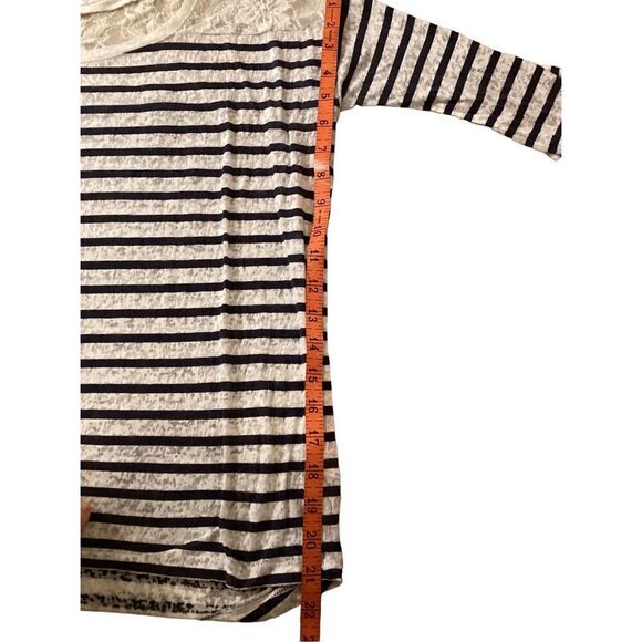 Striped Casual T Shirt School Preppy Lace Everyday Semi Sheer Lounge - Picture 6 of 6
